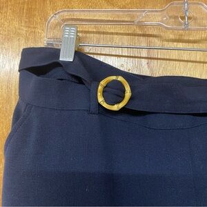 SAG HARBOR WMNS Navy Blue Midi A- Line Skirt w/ belt & bamboo buckle Essentials